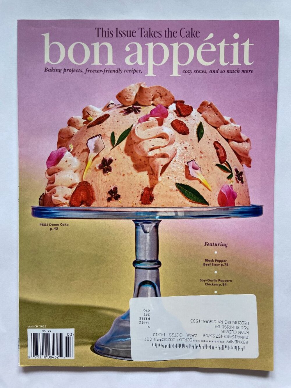 Bon Appetit Magazine March 2023 The Cake Issue With Label